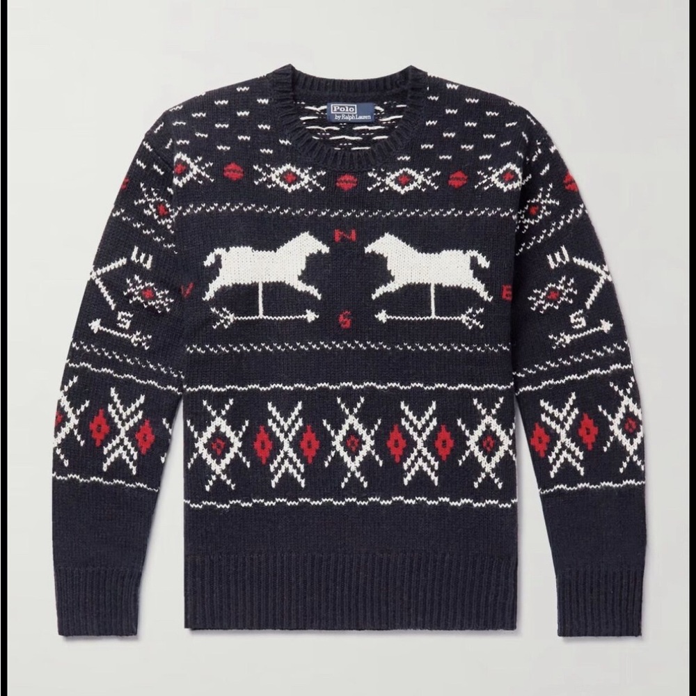 Polo Ralph Lauren Wool Fair Isle Twin Horse Chunky Thick Knit